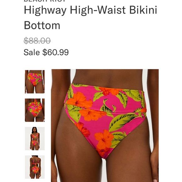 NWT Beach Riot Hibiscus Bikini Sz S Highway Bottom Paulina Top Floral Tropical - Picture 5 of 16
